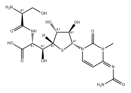 L-glycero-α-L-ido-Heptofuranuronic acid, 1-[4-[(aminocarbonyl)imino]-3,4-dihydro-3-methyl-2-oxo-1(2H)-pyrimidinyl]-6-[[(2S)-2-amino-3-hydroxy-1-oxopropyl]amino]-1,6-dideoxy-4-thio- Structure