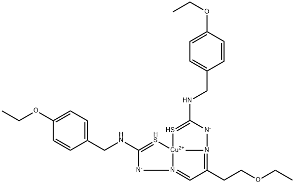 Hydrazinecarbothioamide, 2,2'-[1-(2-ethoxyethyl)-1,2-ethanediylidene]bis[N-[(4-ethoxyphenyl)methyl]-, copper complex Structure
