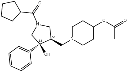 1-{[(3S,4R)-1-cyclopentanecarbonyl-4-hydroxy-4-phenylpyrrolidin-3-yl]methyl}piperidin-4-yl acetate,937186-75-9,结构式