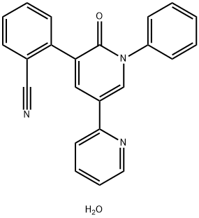 Benzonitrile, 2-(1',6'-dihydro-6'-oxo-1'-phenyl[2,3'-bipyridin]-5'-yl)-, hydrate (1:1) Structure