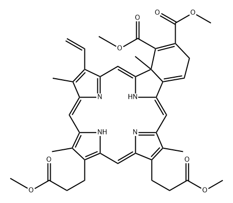 23H,25H-Benzo[b]porphine-9,13-dipropanoic acid, 19-ethenyl-3,22a-dihydro-1,2-bis(methoxycarbonyl)-8,14,18,22a-tetramethyl-, dimethyl ester (9CI) Structure