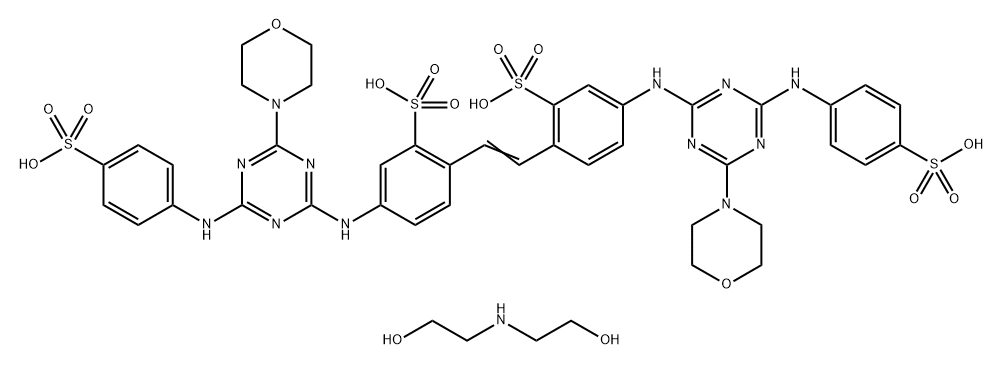 4,4'-bis[[4-morpholino-6-[(4-sulphophenyl)amino]-1,3,5-triazin-2-yl]amino]stilbene-2,2'-disulphonic acid, sodium salt, compound with 2,2'-iminodiethanol 结构式