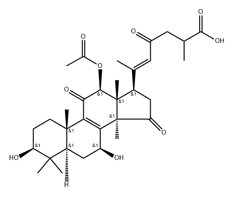 Lanosta-8,20(22)-dien-26-oic acid, 12-(acetyloxy)-3,7-dihydroxy-11,15,23-trioxo-, (3β,7β,12β,20E)- Struktur