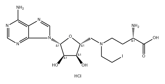 (S)-2-amino-4-((((2R,3S,4R,5R)-5-(6-amino-9H-purin-9-yl)-3,4-dihydroxytetrahydrofuran-2-yl)methyl)(2-iodoethyl)amino)butanoic acid dihydrochloride Struktur