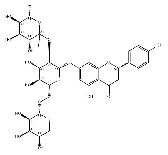4H-1-Benzopyran-4-one, 7-[(O-6-deoxy-α-L-mannopyranosyl-(1→2)-O-[β-D-xylopyranosyl-(1→6)]-β-D-glucopyranosyl)oxy]-2,3-dihydro-5-hydroxy-2-(4-hydroxyphenyl)-, (2S)- Structure