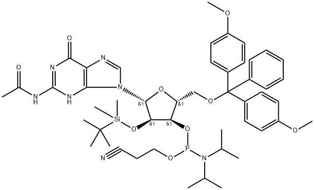 2'-O-[(tert-butyl)dimethylsilyl]-N-acetylguanosine-3'-(2-cyanoethyl-N,N-diisopropyl)phosphoramidite|N-乙酰基-5'-O-[二(4-甲氧基苯基)苯基甲基]-2'-O-[(叔丁基)二甲基硅烷基]鸟苷 3'-[2-氰基乙基 N,N-二(异丙基)氨基亚磷酸酯]