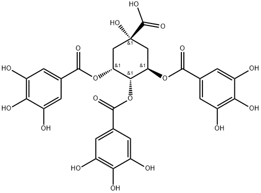 Benzoic acid, 3,4,5-trihydroxy-, 1,1',1''-[(1R,2α,3R,5α)-5-carboxy-5-hydroxy-1,2,3-cyclohexanetriyl] ester Struktur