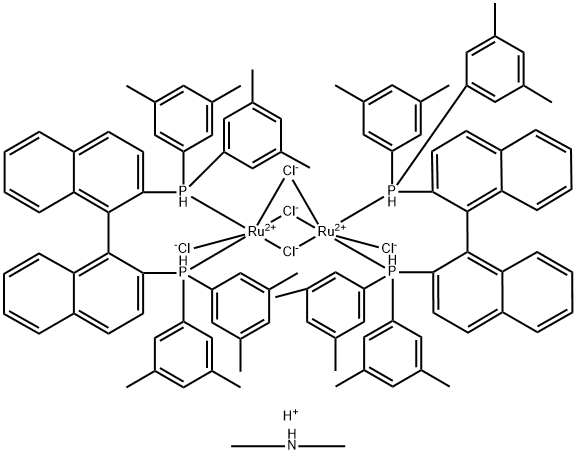 Dimethylammoniumdichlorotri(μ-chloro)bis{(R)-(+)-2,2'-bis[di(3,5-xylyl)phosphino]-1,1'-binaphthyl}diruthenate(II)[NH2Me2][{RuCl((R)-xylbinap)} 2(μ-Cl)3] Structure