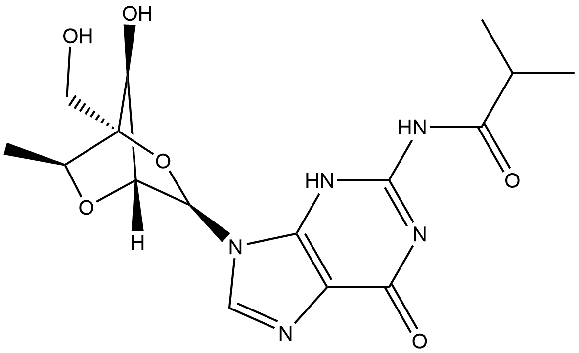 Propanamide, N-[9-[2,5-anhydro-6-deoxy-4-C-(hydroxymethyl)-α-L-mannofuranosyl]-6,9-dihydro-6-oxo-1H-purin-2-yl]-2-methyl- 结构式