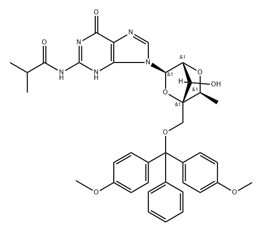 Propanamide, N-[9-[2,5-anhydro-4-C-[[bis(4-methoxyphenyl)phenylmethoxy]methyl]-6-deoxy-α-L-mannofuranosyl]-6,9-dihydro-6-oxo-1H-purin-2-yl]-2-methyl- Structure