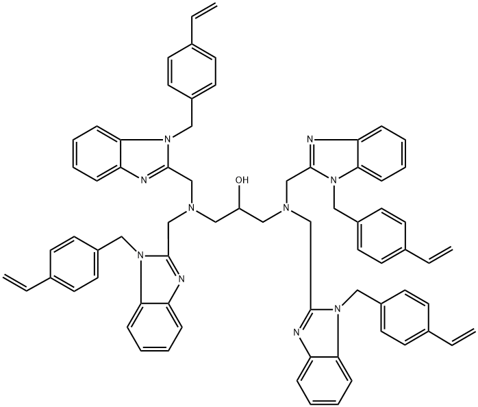 1,3-双[双[[1-[(4-乙烯基苯基)甲基]-1H-苯并咪唑-2-基]甲基]氨基]-2-丙醇, 946088-82-0, 结构式