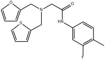 N-(3-fluoro-4-methylphenyl)-2-((furo-2-ylmethyl)(Thien-2-ylmethyl)amino-)acetamide Struktur