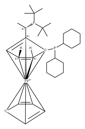 Ferrocene, 1-[(1S)-1-[bis(1,1-dimethylethyl)phosphino]ethyl]-2-(dicyclohexylphosphino)-, (2R)- Structure