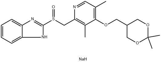 1H-Benzimidazole, 2-[(R)-[[4-[(2,2-dimethyl-1,3-dioxan-5-yl)methoxy]-3,5-dimethyl-2-pyridinyl]methyl]sulfinyl]-, sodium salt (1:1) 化学構造式