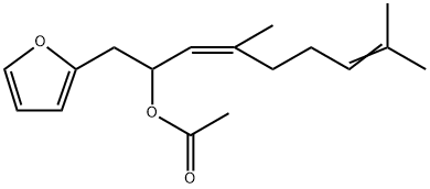 (-)-α-[(Z)-2,6-ジメチル-1,5-ヘプタジエニル]-2-フランエタノールアセタート 化学構造式
