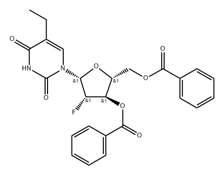3',5'-Di-O-benzoyl-2'-deoxy-2'-fluoro-5-ethyl-arabinouridine 化学構造式