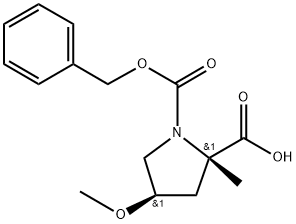 (2S,4R)-1-((benzyloxy)carbonyl)-4-methoxy-2-methylpyrrolidine-2-carboxylic acid Struktur