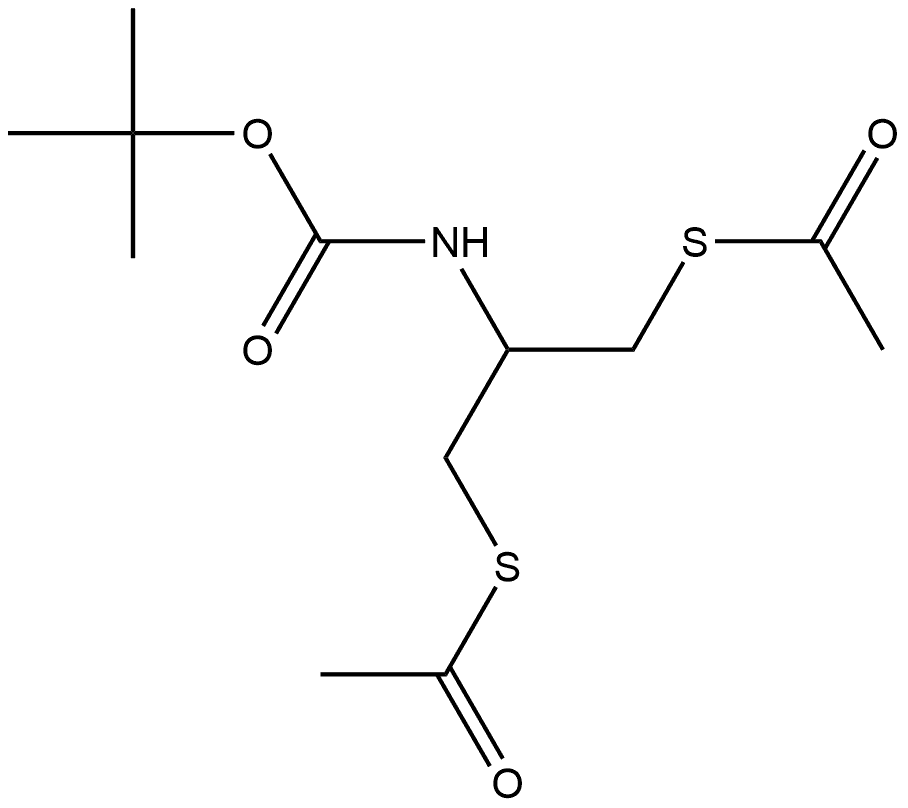 Ethanethioic acid, S1,S1'-[2-[[(1,1-dimethylethoxy)carbonyl]amino]-1,3-propanediyl] ester Struktur