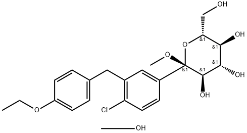 α-D-Glucopyranoside, methyl 1-C-[4-chloro-3-[(4-ethoxyphenyl)methyl]phenyl]-, compd. with methanol (1:2),960404-57-3,结构式