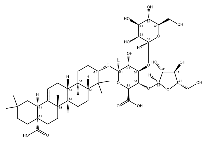 β-D-Glucopyranosiduronic acid, (3β)-17-carboxy-28-norolean-12-en-3-yl O-α-L-arabinofuranosyl-(1→4)-O-[β-D-glucopyranosyl-(1→3)]- Structure
