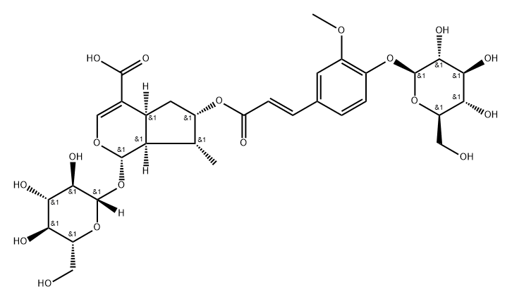 (1S)-1α-(β-D-Glucopyranosyloxy)-6α-[[(E)-3-[4-(β-D-glucopyranosyloxy)-3-methoxyphenyl]-1-oxo-2-propenyl]oxy]-1,4aα,5,6,7,7aα-hexahydro-7α-methylcyclopenta[c]pyran-4-carboxylic acid,96681-56-0,结构式