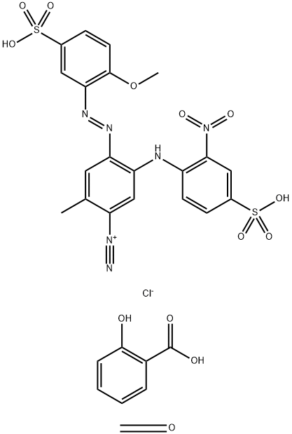 Benzenediazonium, 4-[(2-methoxy-5-sulfophenyl)azo]-2-methyl-5-[(2-nitro-4-sulfophenyl)amino]-, chloride, reaction products with formaldehyde and salicylic acid,96690-68-5,结构式