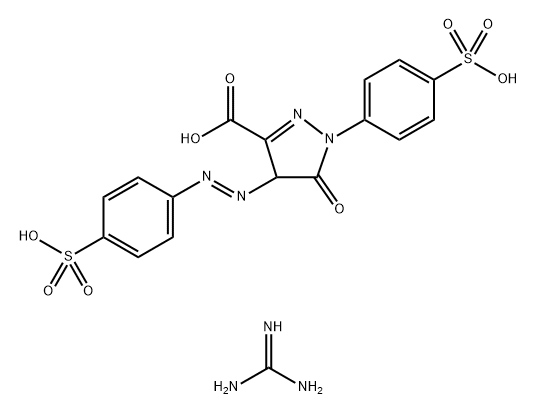 97392-94-4 4,5-二氢-5-氧代-1-(4-磺苯基)-4-[(4-磺苯基)偶氮]-1H-吡唑-3-羧酸与 N,N'-双(混合苯基,甲苯基和二甲苯基)胍的反应产物