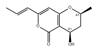 2H,5H-Pyrano[4,3-b]pyran-5-one, 3,4-dihydro-4-hydroxy-2-methyl-7-(1-propenyl)-, [2S-[2α,4α,7(E)]]- (9CI),97588-11-9,结构式