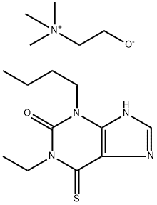 Ethanaminium, 2-hydroxy-N,N,N-trimethyl-, inner salt, compd. with 3-butyl-1-ethyl-1,3,6,9-tetrahydro-6-thioxo-2H-purin-2-one (1:1),97616-67-6,结构式