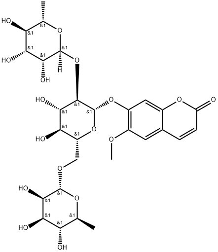 7-[(2S,3R,4S,5S,6R)-4,5-Dihydroxy-3-[(2R,3R,4R,5R,6S)-3,4,5-trihydroxy-6-methyloxan-2-yl]oxy-6-[[(2R,3R,4R,5R,6S)-3,4,5-trihydroxy-6-methyloxan-2-yl]oxymethyl]oxan-2-yl]oxy-6-methoxychromen-2-one,97938-29-9,结构式