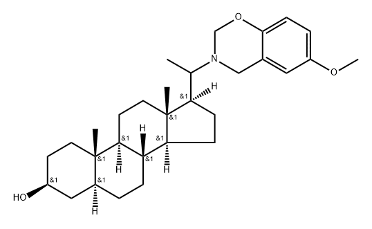 (20S)-20-[6-メトキシ-2H-1,3-ベンゾオキサジン-3(4H)-イル]-5α-プレグナン-3β-オール 化学構造式