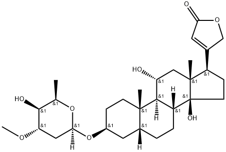3β-[(3-O-メチル-2,6-ジデオキシ-β-D-xylo-ヘキソピラノシル)オキシ]-11α,14-ジヒドロキシ-5β-カルダ-20(22)-エノリド 化学構造式