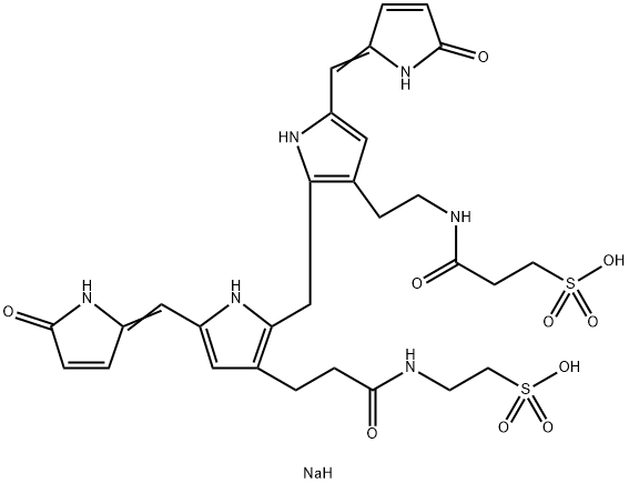 2,2′-[[(4Z,15Z)-1,10,19,22,23,24-ヘキサヒドロ-1,19-ジオキソ-21H-ビリン-8,12-ジイル]ビス[(1-オキソ-3,1-プロパンジイル)イミノ]]ビス(エタンスルホン酸ナトリウム) 化学構造式