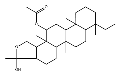 4β-エチル-2',5',17β,17aα-テトラヒドロ-2',4,8-トリメチル-D-ホモ-5α-アンドロスタノ[17,17a-c]フラン-2',12α-ジオール12-アセタート 化学構造式