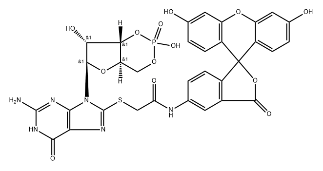 8-(5-thioacetamidofluorescein)cyclic-GMP Structure