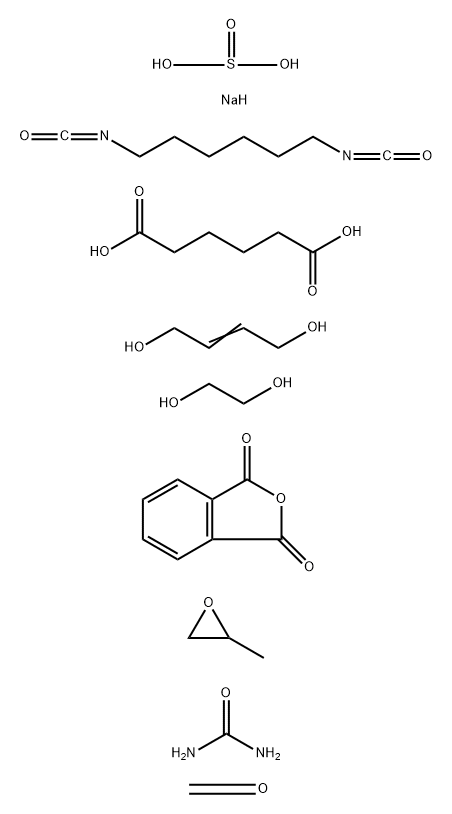 Hexanedioic acid, polymer with 2-butene-1,4-diol, 1,6-diisocyanatohexane, 1,2-ethanediol, formaldehyde, 1,3-isobenzofurandione, methyloxirane, sodium hydrogen sulfite and urea 化学構造式