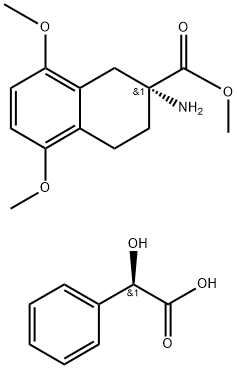 2-Naphthalenecarboxylic acid, 2-amino-1,2,3,4-tetrahydro-5,8-dimethoxy-, methyl ester, (R)-, (R)-α-hydroxybenzeneacetate Structure