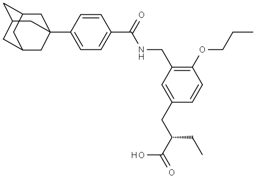 Benzenepropanoic acid, α-ethyl-4-propoxy-3-[[(4-tricyclo[3.3.1.13,7]dec-1-ylbenzoyl)amino]methyl]-, (αS)- 化学構造式