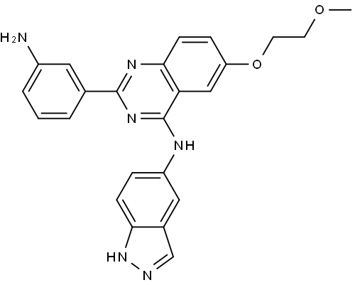 2-(3-氨基苯基)-N-(1H-吲唑-5-基)-6-(2-甲氧基乙氧基)喹唑啉-4-胺 结构式