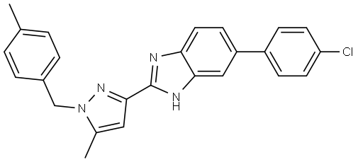 1H-Benzimidazole, 6-(4-chlorophenyl)-2-[5-methyl-1-[(4-methylphenyl)methyl]-1H-pyrazol-3-yl]- 结构式