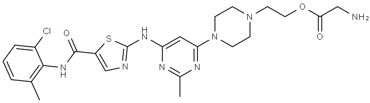 2-(4-(6-((5-((2-chloro-6-methylphenyl)carbamoyl)thiazol-2-yl)amino)-2-methylpyrimidin-4-yl)piperazin-1-yl)ethyl glycinate Structure