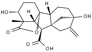 Gibbane-1,10-dicarboxylic acid, 2,4a,7-trihydroxy-1-methyl-8-methylene-, 1,4a-lactone, (1α,2α,4aα,4bβ,10β)- Struktur