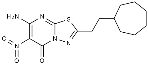 7-amino-2-(2-cycloheptylethyl)-6-nitro-5H-[1,3,4]thiadiazolo[3,2-a]pyrimidin-5-one 结构式