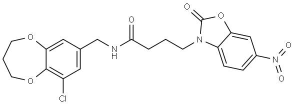 3(2H)-Benzoxazolebutanamide, N-[(9-chloro-3,4-dihydro-2H-1,5-benzodioxepin-7-yl)methyl]-6-nitro-2-oxo- 结构式