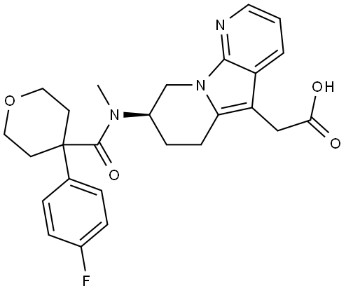 (R)-2-(8-(4-(4-fluorophenyl)-N-methyltetrahydro-2H-pyran-4-carboxamido)-6,7,8,9-tetrahydropyrido[3,2-b]indolizin-5-yl)acetic acid Structure