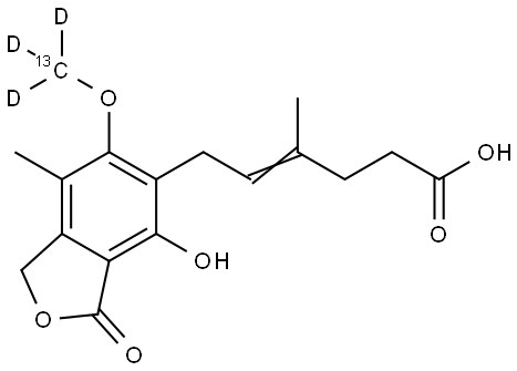 Mycophenolic Acid-13C-d3 (deuterated labelled), 1261432-16-9, 结构式