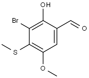 3-Bromo-2-hydroxy-5-methoxy-4-(methylthio)benzaldehyde 化学構造式