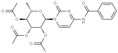 Benzamide, N-[1,2-dihydro-2-oxo-1-(2,3,4-tri-O-acetyl-6-deoxy-α-L-mannopyranosyl)-4-pyrimidinyl]- Structure