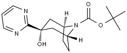 tert-butyl 3-endo-3-hydroxy-3-(pyrimidin-2-yl)-8-azabicyclo[3.2.1]octane-8-carboxylate 结构式