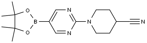 1-[5-(4,4,5,5-tetramethyl-1,3,2-dioxaborolan-2-yl)pyrimidin-2-yl]piperidine-4-carbonitrile 结构式